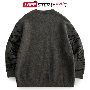 LAPPSTER-Mladež muški i Starinski pletene džemper 2021 Muški Харадзюку Punk Bež veste Muški crnci korejski modni ulične pulover