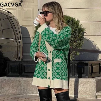 GACVGA 2021 Zelena cardigan Za žene s dugim rukavima ogroman Jesen zima Y2K Povremeni Božićni pulover pletene besplatne majice odjeća