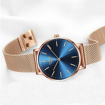LIGE Nove ružičasto-zlatne plave satovi Poslovni kvarcni satovi Ženski Najbolje marke luksuzni ženski ručni sat za djevojčice Sat Relogio Feminin