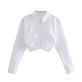 XIKOM 2021 Jesen bijele ženske košulje Bluze Modni nabora Ženski top dugi rukav Svakodnevne Tanke Vintage bluze Ili Majice za žene