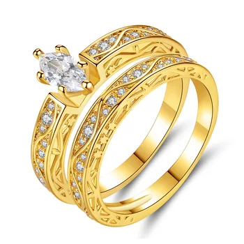 Luksuzni Ženski Bijeli Svadben Set Angažman Prstenova Trendy Boja zlata Nakit Obećanje CZ Kamen Vjenčano Prstenje Za žene