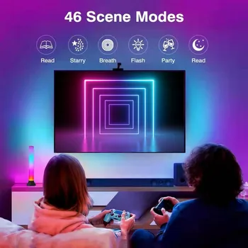 Inteligentni led svjetleći panel s mikrofonom TV Difuzno svjetlo s 46 dinamičkim efektima 10 Glazbenih profila Atmosfera Blacklight RGB Svjetlosna traka