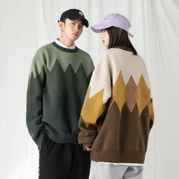 Par Džemper Japanski Pletenje Pulover za muškarce Okrugli izrez Slobodne Svakodnevne Lijeni Jesen zima Hip-hop Muška moda Vrhovima prevelike