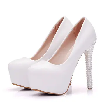 Kristalna Kraljica Nova platforma Biserno bijele čipke cipele vjenčanje Ženske cipele-čamaca za zabave, Plesnih seksi cipele na visoku petu cipele za mladence