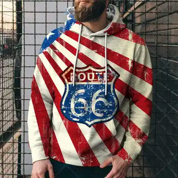 Moda za Proljeće, Jesen Zastava SAD Muške veste Ogroman Slobodan Berba hoodies America Route 66 s буквенным po cijeloj površini Majica Odijevanje