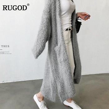 RUGOD 2020 Jesen moda Pliš Pleteni Cardigans s džepovima Divlji Dugi Kardigan Džemper, Kaput Kardigan Džemper Zimske cardigans