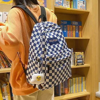 Kockice šahovski ruksak Za žene Velikog kapaciteta obrađenih rešetkastom školski ruksak za djevojaka Dama Trend za parove Putnu torbu na rame Novi