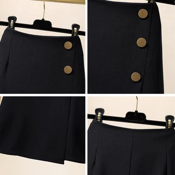 2021 Jesensko-zimska ženska suknja od mješavine vune i Debele crne suknje trapezoidni-link suknja na zakopčane, Slobodna ženska odjeća veličine KE1738