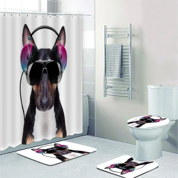 Crna Prijateljski Američki Stafordski terijer slušalice Kit Zavjese za kadu za kupatilo Smiješno portret pasa Tepisi Tepisi za kupaonicu