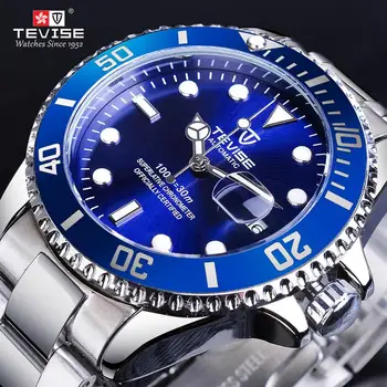 TEVISE Blue Ocean Brojčanik Calenar Prikaz Sportski Muški Automatski Mehanički Ručni Sat od Nehrđajućeg Čelika Najbolji brand Luksuznih Reloj hombre