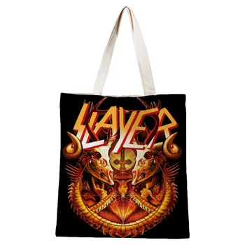 Običaj logo Slayer, Torba za kupovinu Grafičke torba Harajuku Torba za kupovinu Ženska холщовая torba na rame Ženska Ulzzang Eco 30*35 cm