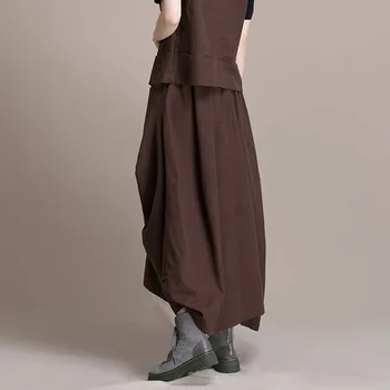 2019 Vintage moda Svakodnevni Crna Pamučna Posteljina Asimetrični нерегулярная japanska Ženska suknja s velikim džep / Maxi Suknje sa ženskim