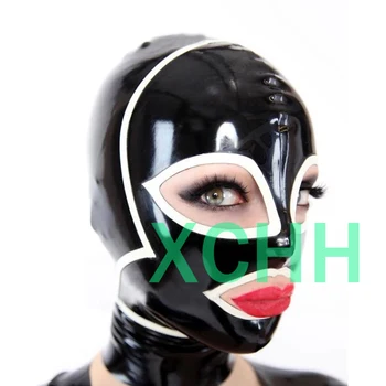Seksi Egzotično donje rublje Lateks Kapa sa otvorenim Ustima i očima s patent-zatvarač straga Gume Fetiš-maska za žene Uniforma Cosplay Nošnje