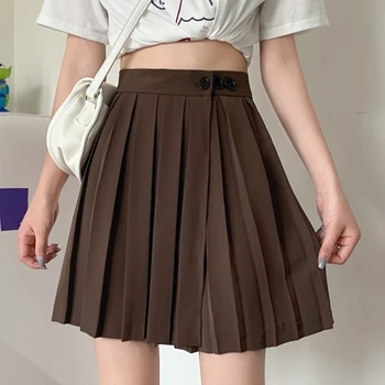 Godišnja ženska mini suknja Harajuku, slatka korejski svakodnevni suknja trapeznog oblika na zakopčane, ženska suknja s visokim strukom, Kawai, плиссированная kratka suknja, ženska