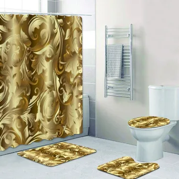 3D Zlatni Cvijet Barokni Дамасский Kit Zavjese za tuširanje s kukama za Kupatilo Wc Luksuzni Tepih za kupaonicu Tepih Tepih Home Dekor Pokloni