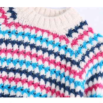 ZA Novi ženski jesensko-zimske pletene džemper u strip 2021 Modni pulover dugih rukava i okruglog izreza, toplo slobodan dan-to-day party