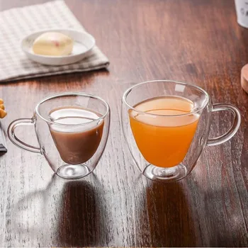 Piće Staklene Čajne Šalice s dvostrukim stijenkama Čajna šalica Otporna Kreativni u obliku srca Dvostruka staklena Krigla za sok Šalica Kave s mlijekom