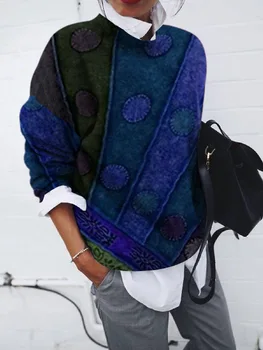 Ženski džemper Trendi mat portret grašak s cvjetnim ispis Free soft pulover 2021 Jesen zima Univerzalni ženski džemper