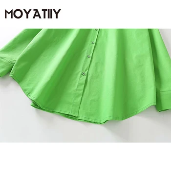 MOYATIIY Trendy ženske fluorescentne zelene duge košulje dugih rukava Svakodnevne proljetne majice veličine u stilu dečka Ženske majice