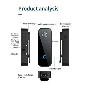 Bežični Bluetooth -kompatibilni Adapter Prijemnika-predajnika 3,5 mm Priključak V5.1 Predajnik Za Telefoniranje Bez Korištenja Ruku Laptop Adapter Za Kućnu Slušalice
