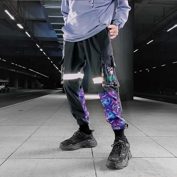 Trake sa slovima Svakodnevne hlače-teretni za trkača u stilu hip-hop Za muškarce Blok hit Boja Džep Sportske hlače Muške hlače Sportske hlače Vanjska odjeća