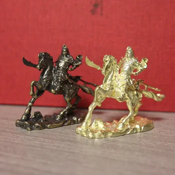 Латунная Konj konj Guan Gong Uređenje površine Zlatne Boje je Bog Bogatstva Guan Erie Kip Buddhe Uredski Mali Kipić Budizma