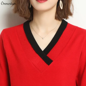 Pulover s V-neck, Korejski modni pulover Jesen zima Pull Femme Ženska odjeća Top dugi rukav однотонный džemper Za žene