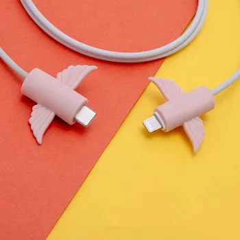 Slatka Crtani Rose Krilo USB Kabel Za Punjenje Zaštitnik Figurica Telefon Prijenos Podataka silica gel Zaštitna Torbica za iPhone i Android