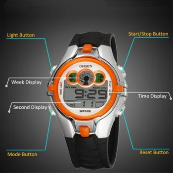 OHSEN Dječji satovi LED Elektronički satovi Luksuzni muški sat Analogni Digitalni Vojni Sportski Vodootporni sjajni dječji ručni sat