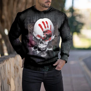 Creative sportska moda Za muškarce s uzorkom tamne lubanje Okrugli izrez dugi rukav 3D Ispis Ulične modne odjeće