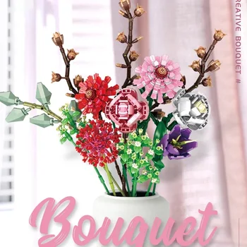 Tehnički ideje za DIY Cvjetnih aranžmana od cvijeća Ruže Umjetnost Gradivni Blokovi Moc Buket Cvijeća od Opeke igračke za djevojčice Poklon za Rođendan