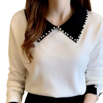 Ženska jesensko-zimska odjeća 2021 Tanak biser elastični pletene pulover za žene s okruglog izreza Korejski Novi kardigan džemper D71