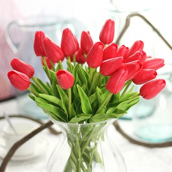 Kućni Umjetni Tulipani Cvijeće Ukras Kućnih vrtova Sada Dodir Buket Cvijeća za Rođendan Svadbena Dekoracija Lažni Cvijet