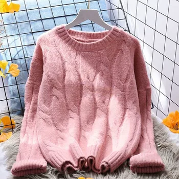 Lucyever Korejski pulover okruglog izreza i pulover Za žene Jesen zima Toplo pletene ženski kardigan Svakodnevne kvalitetne vunene veste