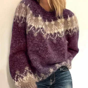 Jesen pletene pulover okruglog izreza Novi džemper velike veličine Slobodni skakači Ženske Berba kolaž pulover dugih rukava 2021 ženske Majice