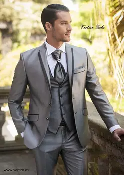 Najnoviji modeli kaput i hlače 2018 Muška odijela Vjenčanja Mladoženja Srebrni sjaj Materijal 3 kom. Vjenčanje odijela za muškarce Smoking