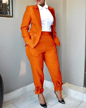 Svakodnevne ženske nošnje Blazer iz 2 predmeta Setove Elegantna jakna, Hlače Haren Odijelo Stručni večernje Poslovnih odijela za Proljeće, Jesen Narančasta