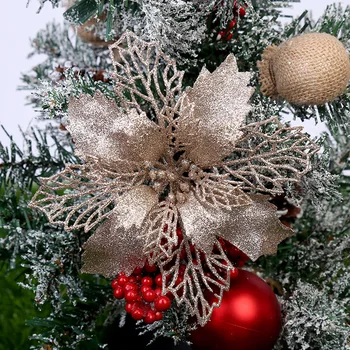 Луаньци 16 cm Božićne umjetno cvijeće Sjaj Poinsettia za dekoracije Božićnog drvca Lažni Cvjetne Dekoracije Božićne darove
