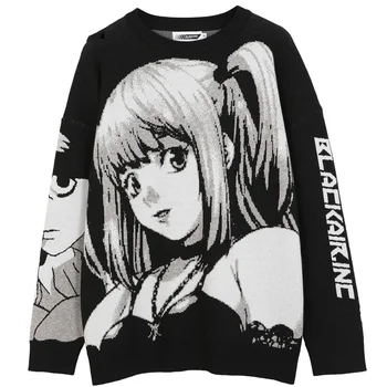 Anime Djevojka pletene džemper za muškarce Hip-hop Vanjska odjeća, Veste Vintage-pulover Za žene 2021 Japanski Harajuku Vrhovima Proljeće pulover