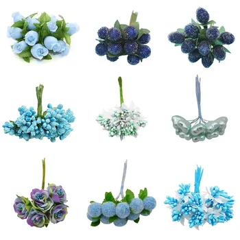 Mini-Mješoviti Plave Umjetno Cvijeće Biljke Trešnja Prašnicima Bobice Buket Poklon kutija DIY Vijenac Božićno vjenčanje college Deco Supplie