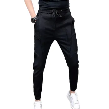 Modni svakodnevne hlače čipka-up Gospodo Black siva Proljeće-jesen hlače svojim gležnjeva Gospodo Dimenzije 28-36 Tinejdžerske hlače na завязках