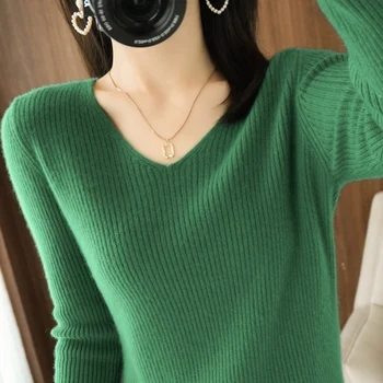 Jesen zima Novi kašmir džemper Za žene grije pulover s V-neck, Pletene džemper Modni korejski besplatne majice s dugim rukavima
