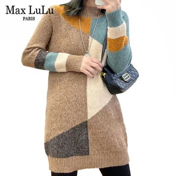 Max Lulu Zimski Starinski džemper Za žene Водолазка Tanki pulover dugih rukava 2021 Ženske svakodnevne kontrastne boje skakači Harajuku