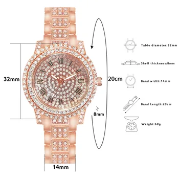 Luksuzni Ženski ručni sat Poslovne Гипсофила Dijamant Rimsko Digitalni Zlata od Nehrđajućeg Čelika Ženske kvarcni satovi Ženski Reloj Mujer