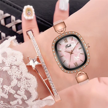 Ženske ovalni sat sa dial u obliku delta sudopera Moderan Luksuzni kožni ženski kvarcni sat sa šljokicama za Dropshipping sati