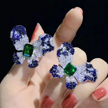 Elegantne Slatka prsten sa životinjama-leptirićima Zeleni Kristal, Cirkon Srebrne boje Donje metalni prsten za žene Večernje nakit pribor
