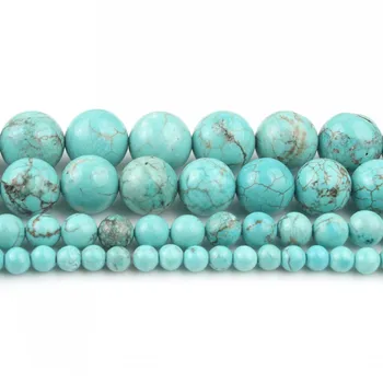 Prodaja na veliko i Kuglice Od Prirodnog Kamena Plava Tirkizna Okrugle Perle Za Izradu Nakita Diy 15 inča Veličine 4 6 8 10 12 14 mm (F00041)