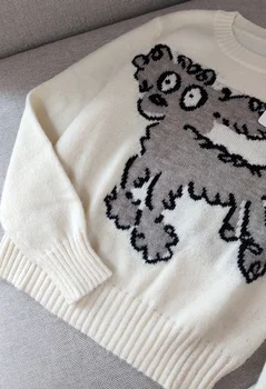 Ženski pulover Džemper 2021 Jesen Zima Okrugli izrez Crtani Pas Slobodan Plave Pletene Kardigan Džemper